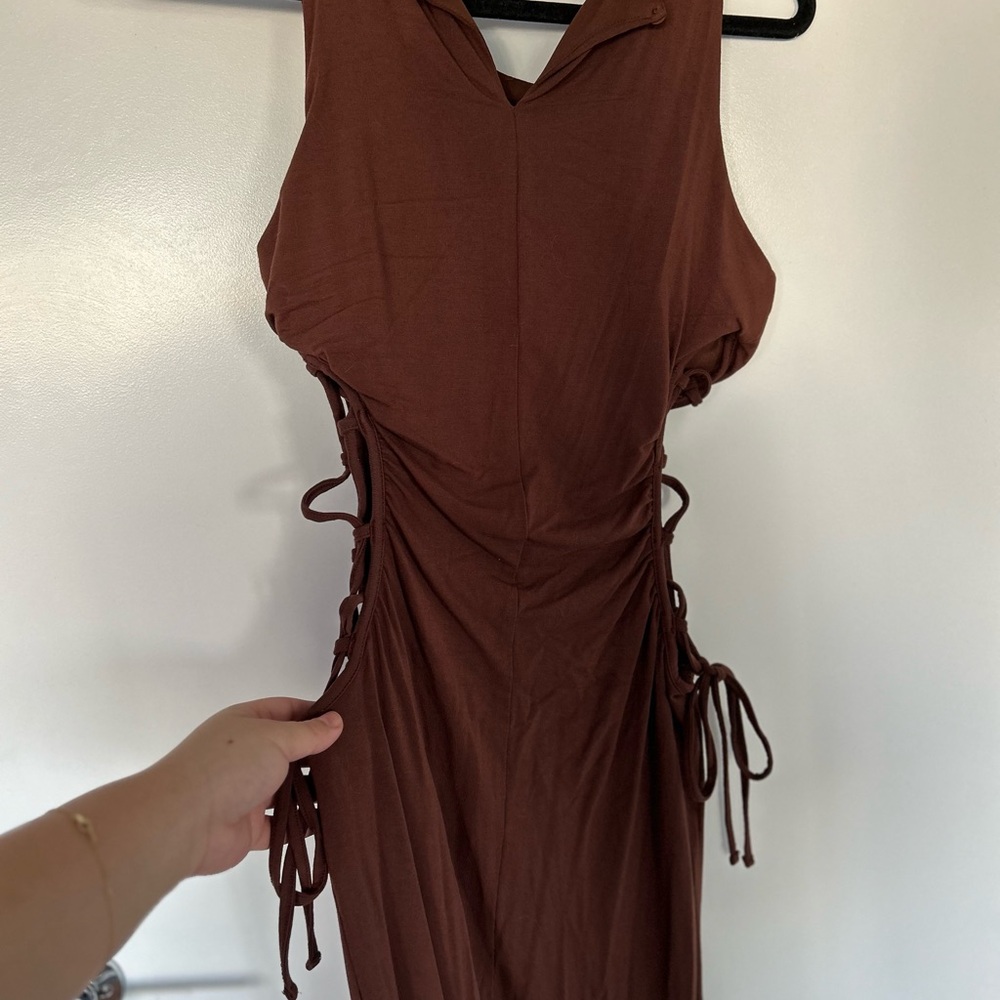 Chic Brown Sleeveless Dress with Side Ties